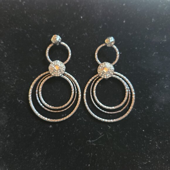 Lia Sophia Pierce Hanging Black 3 Graduating Circle Earrings With Gemstones - Picture 2 of 5